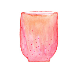 A colorful mug with a retro-style watercolor painting. Hand-painted ceramic dishes. Multicolored dishes on a white background.