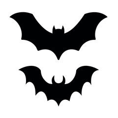 Two silhouetted bats flying against a white background