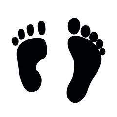 Simple black silhouette of two baby footprints on a white background