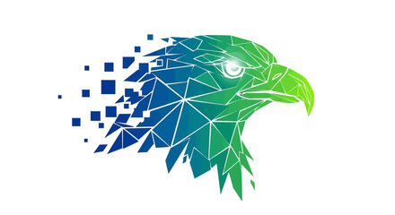 Geometric eagle with polygonal design and gradient colors, symbolic representation