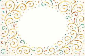 Festive confetti swirl border, elegant design, on a white background