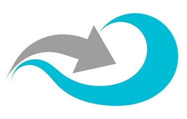 Modern minimalist logo featuring an arrow seamlessly transforming into a wave. Symbolizes movement, growth, progress, energy, and continuous flow.