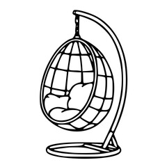 Hanging rattan swing chair cushion furniture outline illustration