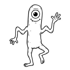 Alien cartoon monster one eye outline