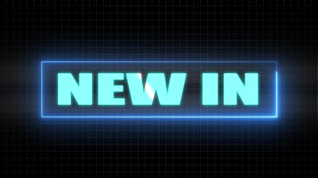 Glowing Neon Blue Neon Sign Text New In on a Dark Grid Background image photo