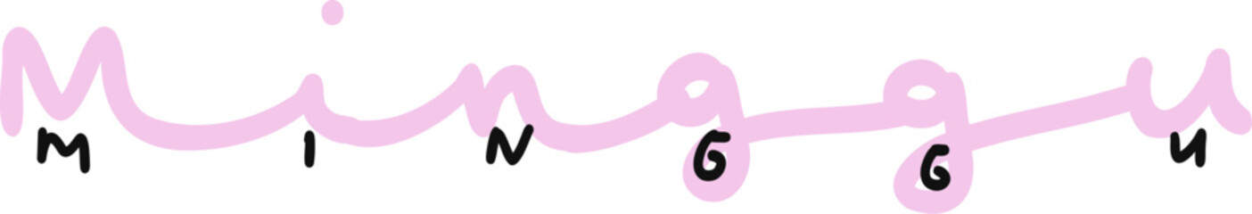 Fototapeta premium A pastel color set of hand-drawn Indonesian day names (Minggu to Sabtu). Features minimalist and cute lettering suitable for educational or decorative purposes.