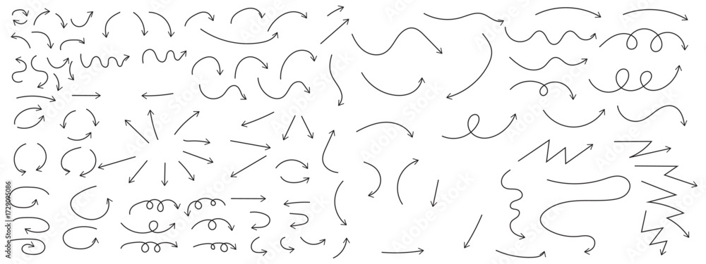 Aufkleber set of hand drawn arrows. simple arrows collection isolated on white background. arrow mark icons ve