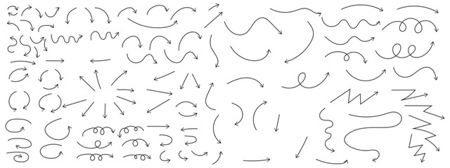 Set of hand drawn arrows. Simple arrows collection isolated on white background. Arrow mark icons vector.