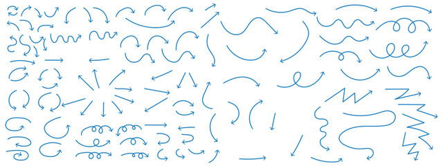 Set of hand drawn arrows. Simple arrows collection isolated on white background. Arrow mark icons vector.