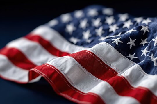 Close up of American flag fabric with stars and stripes, perfect for patriotic campaigns, political materials or national celebrations