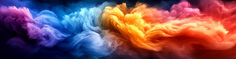 Colorful clouds of smoke blend seamlessly in a gradient. Concept of vibrant art and imagination. For backgrounds in digital projects or advertising.
