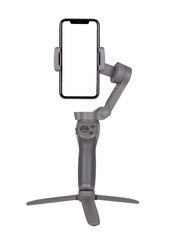 	
Blank smart phone on a gimbal stabilizer isolated on white or transparent background