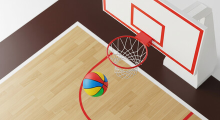 basketball hoop on a white wall with the ball flying into the target