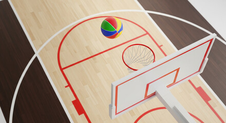 basketball hoop on a white wall with the ball flying into the target