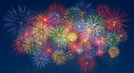 Fototapeta premium A vibrant display of colorful fireworks exploding in the night sky, creating a dazzling celebration