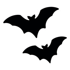 Two silhouetted bats flying against a white background halloween decoration