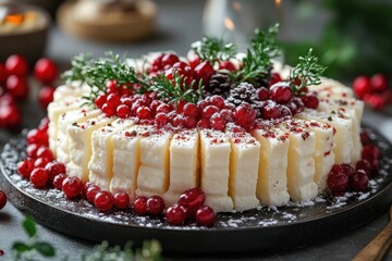 Plate of cheese with cranberries and cranberry chutney.