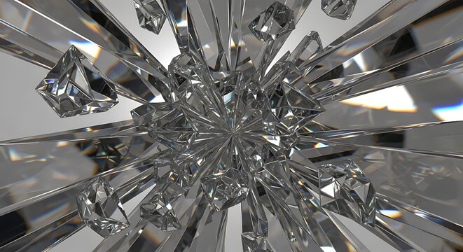 Explosion of Geometric Crystal Shards Creating a Dynamic Abstract Background