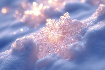Snowflakes falling on a snow-covered ground.