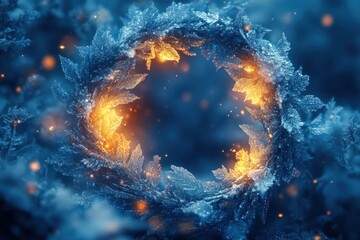 Blue and orange fire ring in snow.