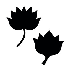 Two stylized black lotus flower silhouettes on a white background