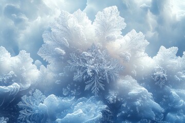 Snow-covered window with frosty frost.