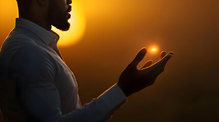 Man Praying At Sunset
