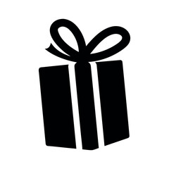 Simple black silhouette of a gift box with a bow