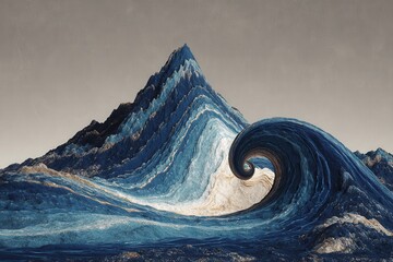 Surreal waves forming dramatic, towering, jagged mountains