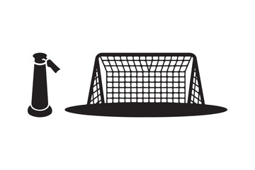 Silhouette of a soccer goal and a referee whistle