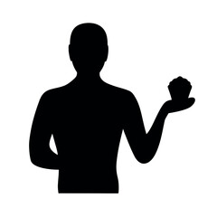 Silhouette of a person holding a small crown in their outstretched hand