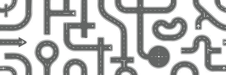 transport infrastructure vector seamless tile road layout with intersections roundabouts curves and directional arrows © AIcon Star