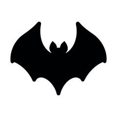 Silhouette of a black bat with outstretched wings against a white background