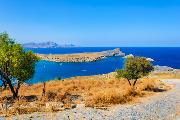 Sea view from the Acropolis of Lindos, Rhodes,  Greece
