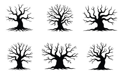 Simple Black Dry Tree Shapes. Graphic Element for Decal, Logo, and Print