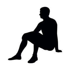 Silhouette of a man sitting and looking to the side against a white background