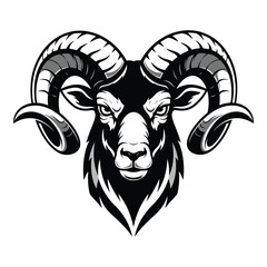 Powerful ram head silhouette majestic horns fierce animal symbol graphic design element silhouette