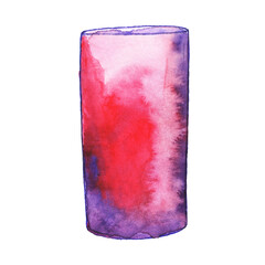 A colorful mug with a retro-style watercolor painting. Hand-painted ceramic dishes. Multicolored dishes on a white background.