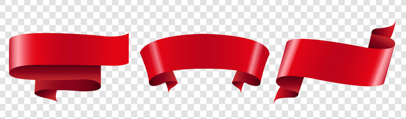 Red Ribbons Set With Isolated Transparent Background