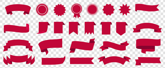 Red Ribbons Set With Isolated White Background