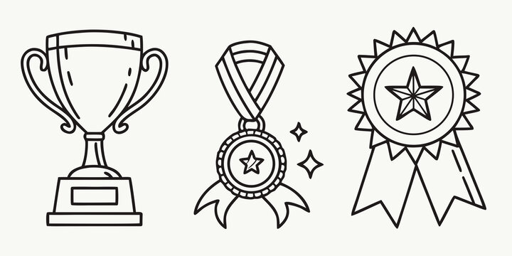 Celebrate victory with this collection of classic trophies, medals, and awards symbolizing achievement and success for any competition or recognition event.