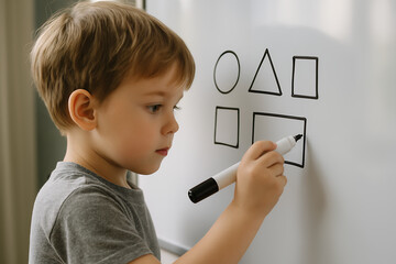 Child Drawing on Whiteboard
