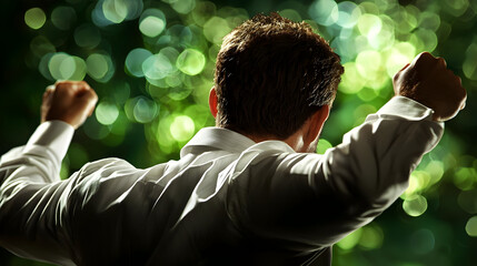 Man Celebrating Success with Raised Arms