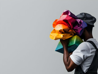 Man Concealed By Colorful Crinkled Paper