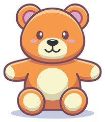 Obraz premium Adorable orange cartoon teddy bear illustration sitting with a friendly smile and cute blush cheeks