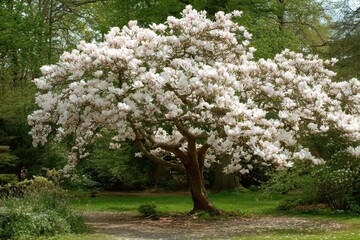 Fototapeta premium Close-up of white star magnolia blooms in spring