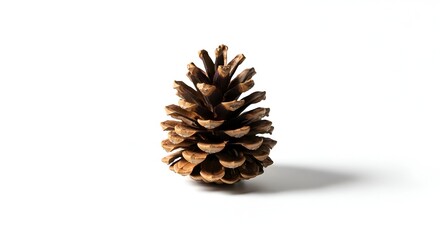 A single pinecone, placed neatly on a clean white background