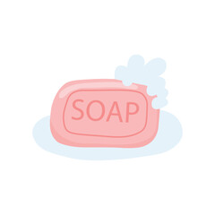 Pink soap bar with bubbles flat illustration for print