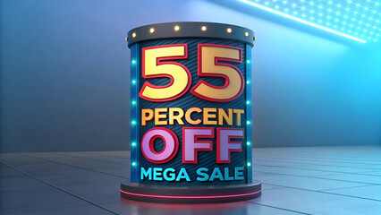 "55 Percent Off Mega Sale Discount Banner 3D Render"