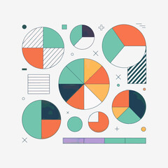 Obraz premium Abstract pie charts background showing data visualization with modern geometric design and pastel color palette